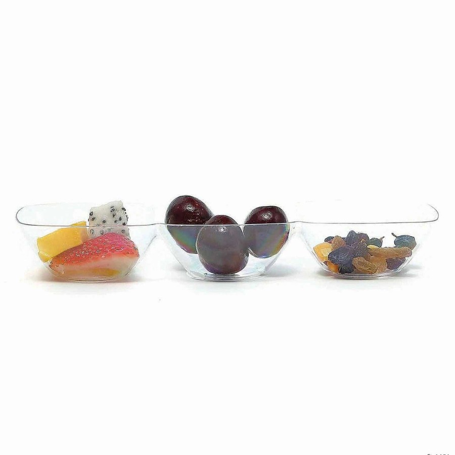 Bowls * | Best Deal Premium Clear Rectangular 3-Hole Mini Plastic Bowls (240 Bowls)