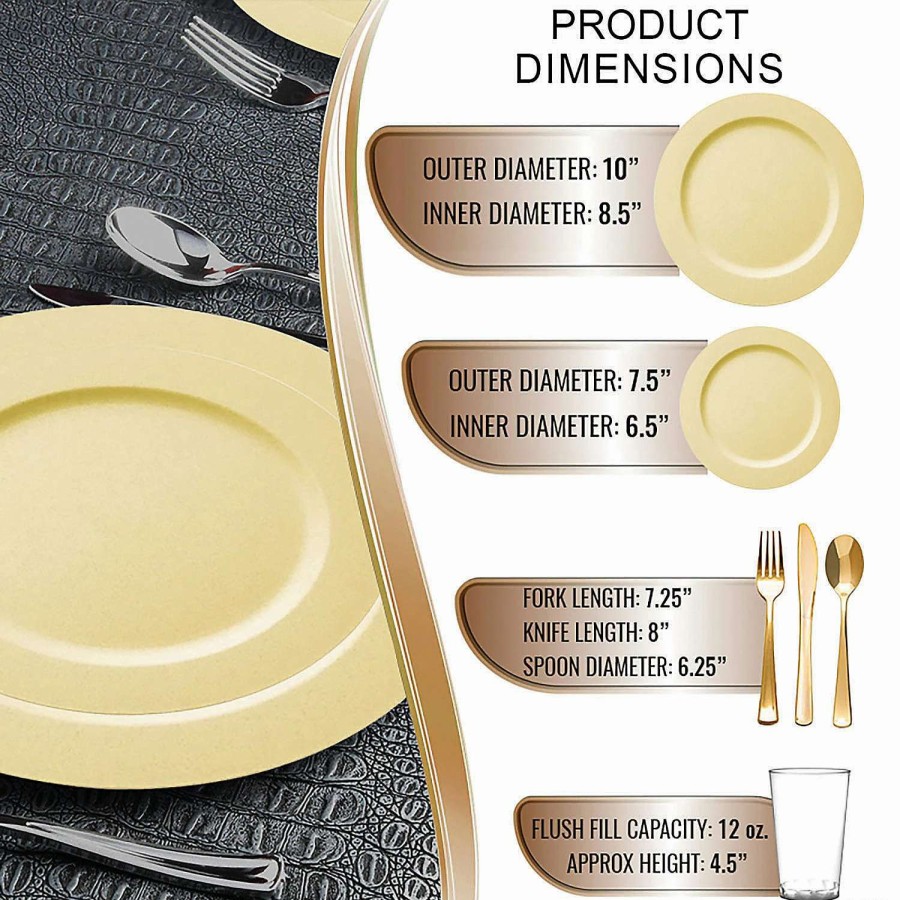 Table Covers * | Deals Matte Bright Yellow Round Disposable Plastic Dinnerware Value Set (60 Settings)