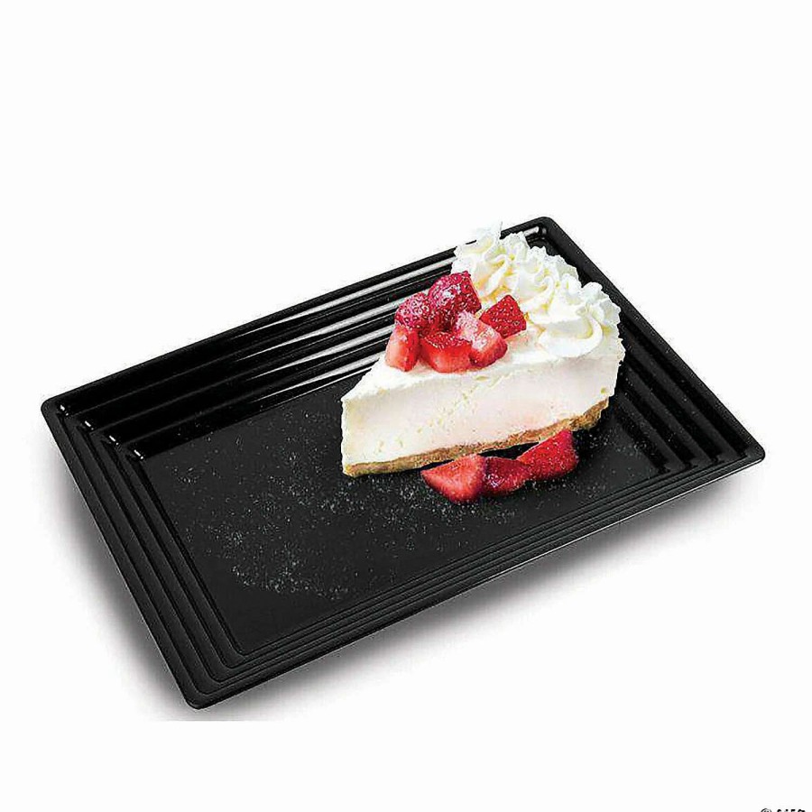 Serveware * | Buy 9 X 13 Black Rectangular With Groove Rim Plastic Serving Trays (15 Trays)