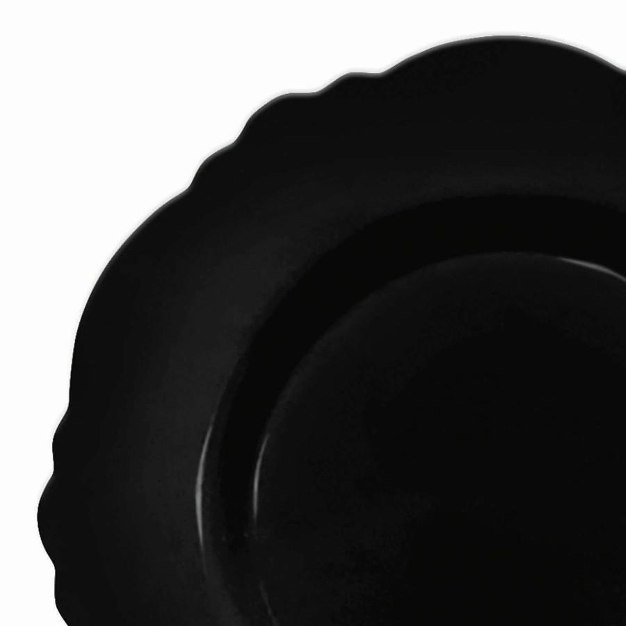 Party Plates * | Budget 10.25 Solid Black Round Blossom Disposable Plastic Dinner Plates (50 Plates)