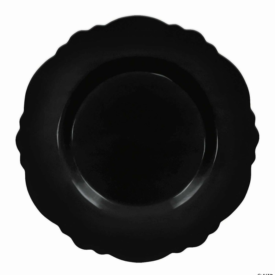 Party Plates * | Budget 10.25 Solid Black Round Blossom Disposable Plastic Dinner Plates (50 Plates)