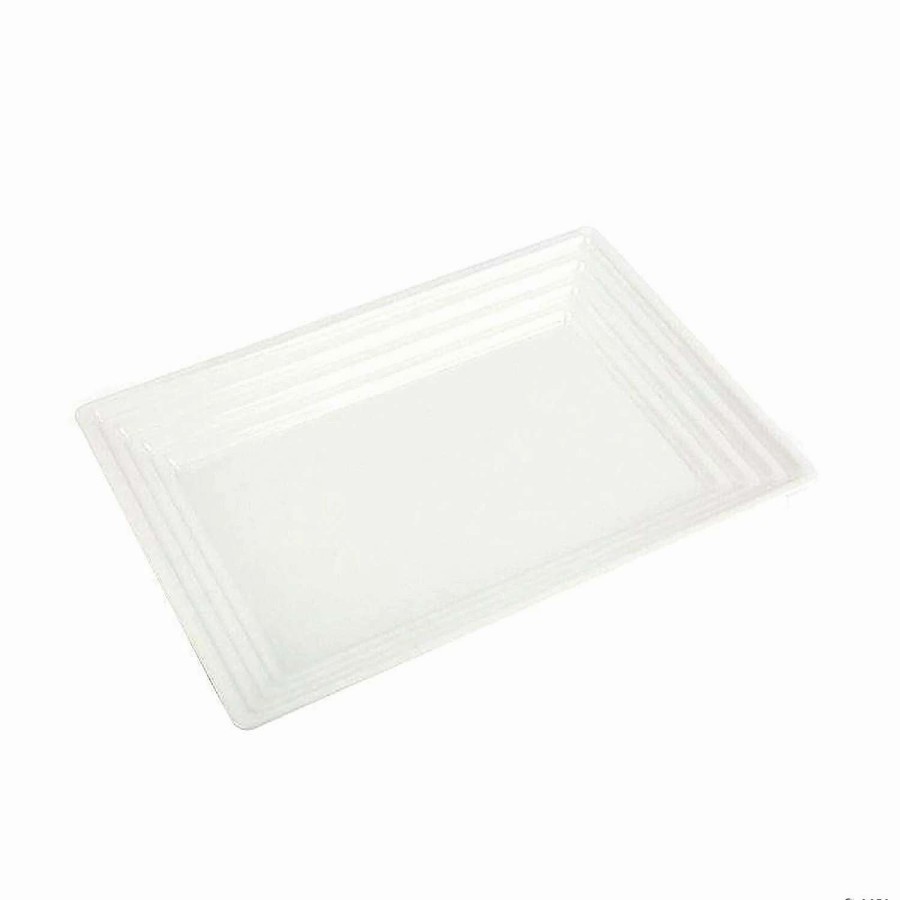 Serveware * | Top 10 9 X 13 White Rectangular With Groove Rim Plastic Serving Trays (15 Trays)