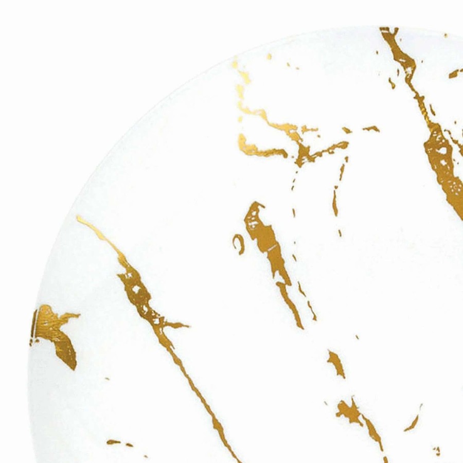 Party Plates * | Outlet Premium 7.5 White With Gold Stroke Round Disposable Plastic Appetizer/Salad Plates (120 Plates)