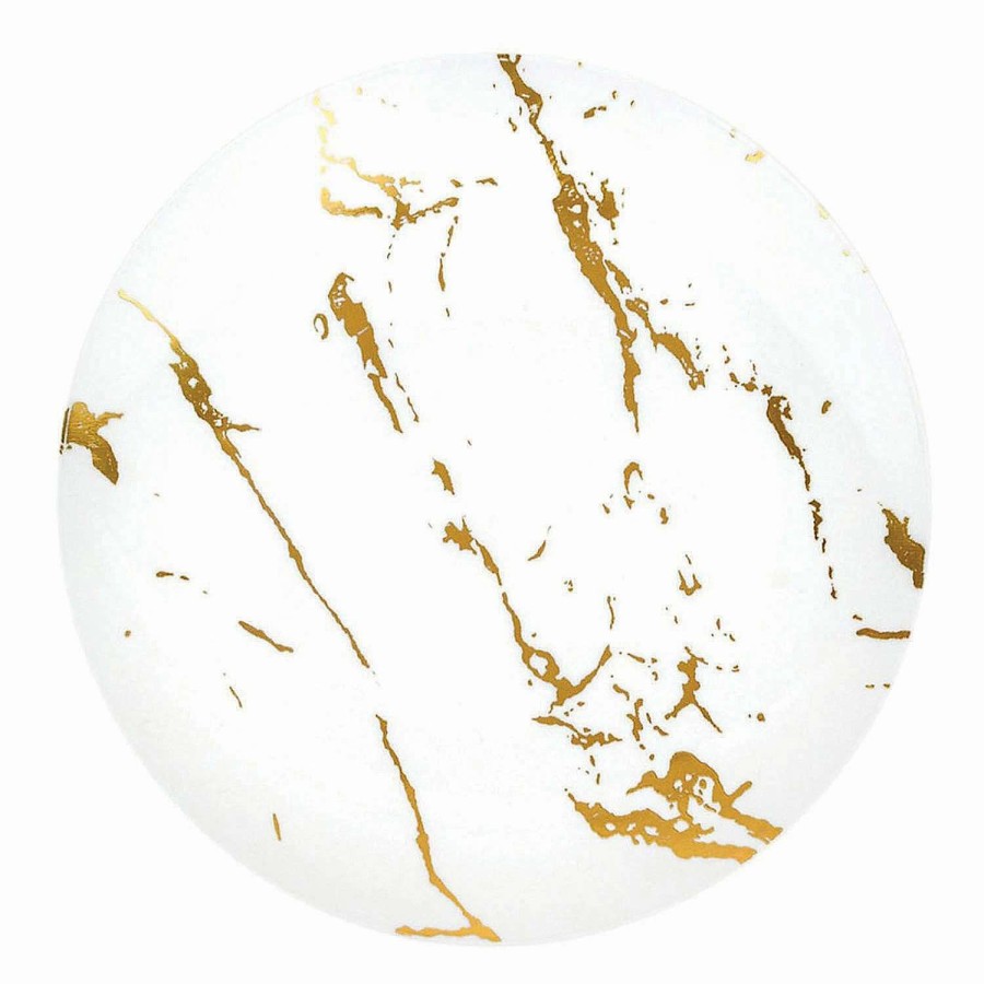 Party Plates * | Outlet Premium 7.5 White With Gold Stroke Round Disposable Plastic Appetizer/Salad Plates (120 Plates)