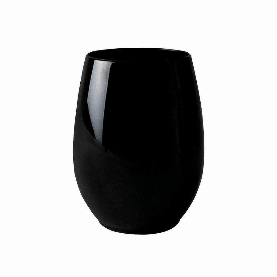 Drinkware * | Hot Sale 12 Oz. Black Elegant Stemless Plastic Wine Glasses (32 Glasses)