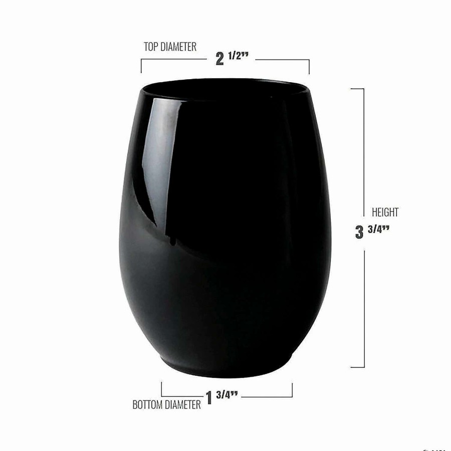 Drinkware * | Hot Sale 12 Oz. Black Elegant Stemless Plastic Wine Glasses (32 Glasses)