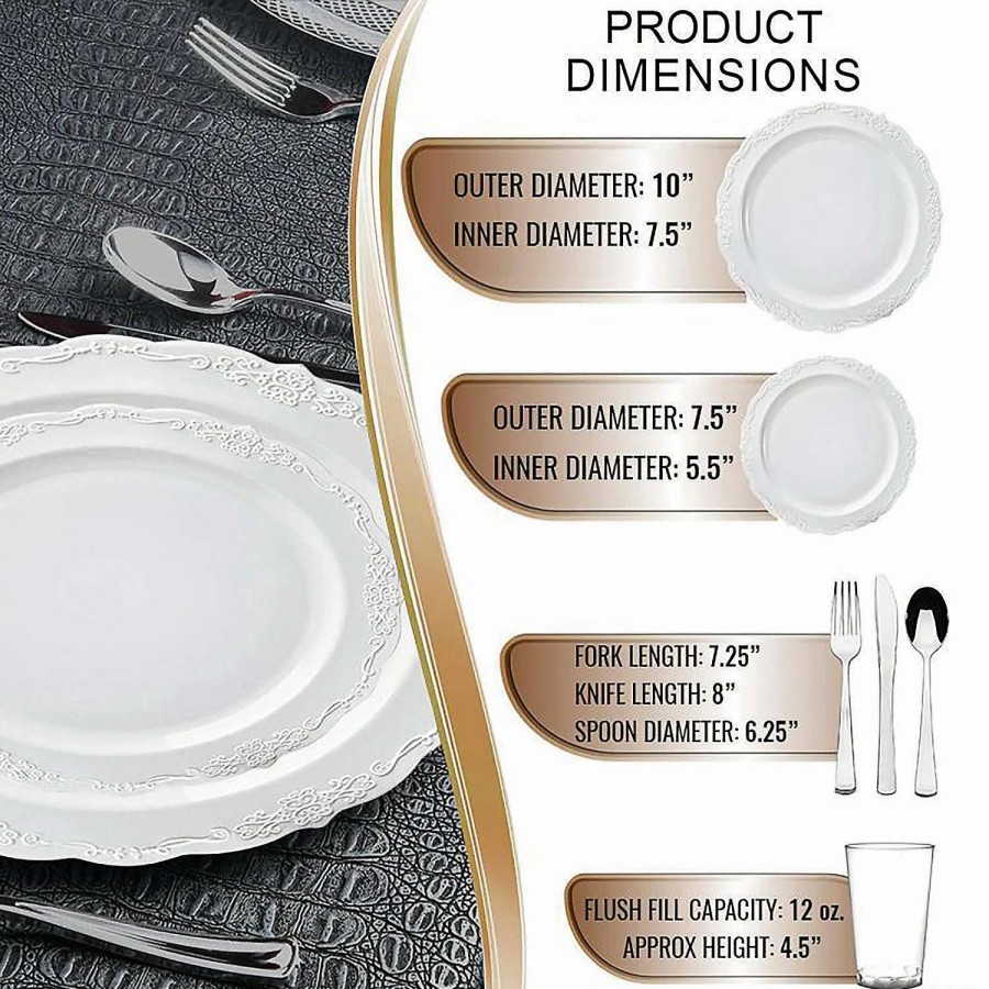 Bowls * | Budget White Vintage Round Disposable Plastic Dinnerware Value Set (60 Settings)