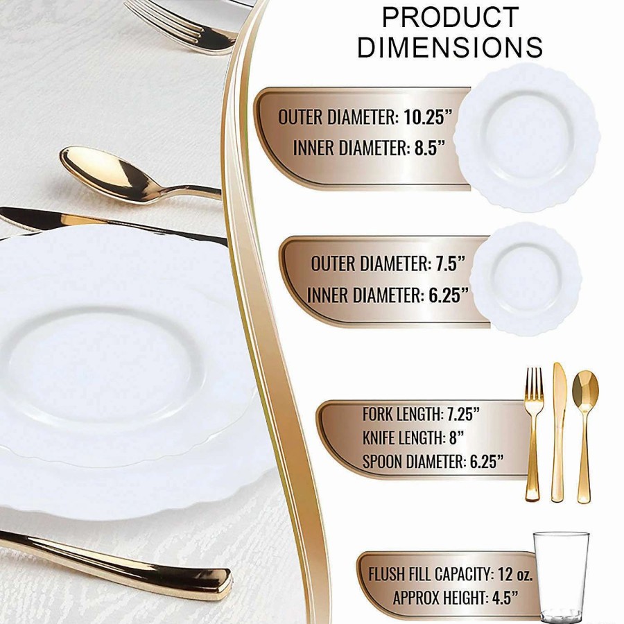 Table Covers * | Outlet Solid White Round Blossom Disposable Plastic Dinnerware Value Set (120 Settings)