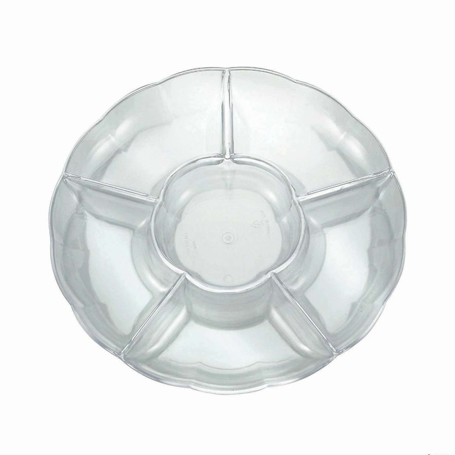 Serveware * | Best Sale Clear Big 6-Partition Round Disposable Plastic Trays (10 Trays)