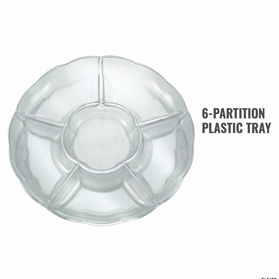 Serveware * | Best Sale Clear Big 6-Partition Round Disposable Plastic Trays (10 Trays)