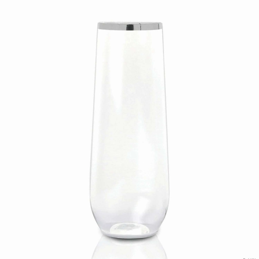 Drinkware * | Best Pirce 9 Oz. Clear With Silver Stemless Plastic Champagne Flutes (64 Glasses)