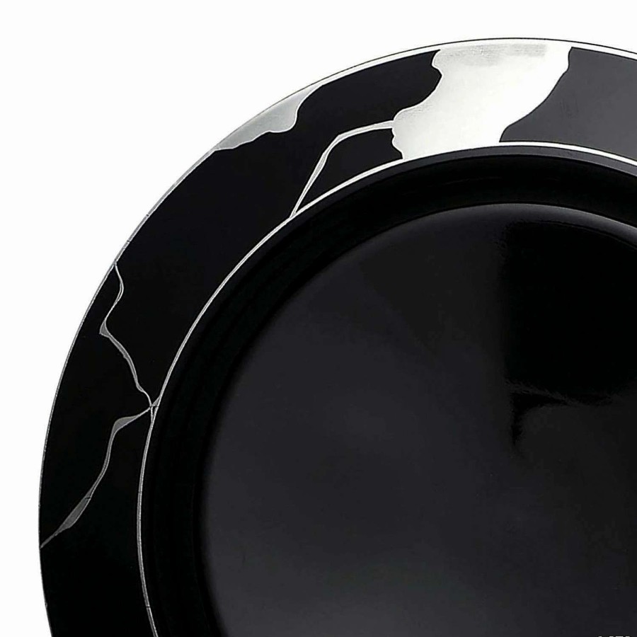 Party Plates * | Discount 7.5 Black With Silver Marble Disposable Plastic Appetizer/Salad Plates (90 Plates)