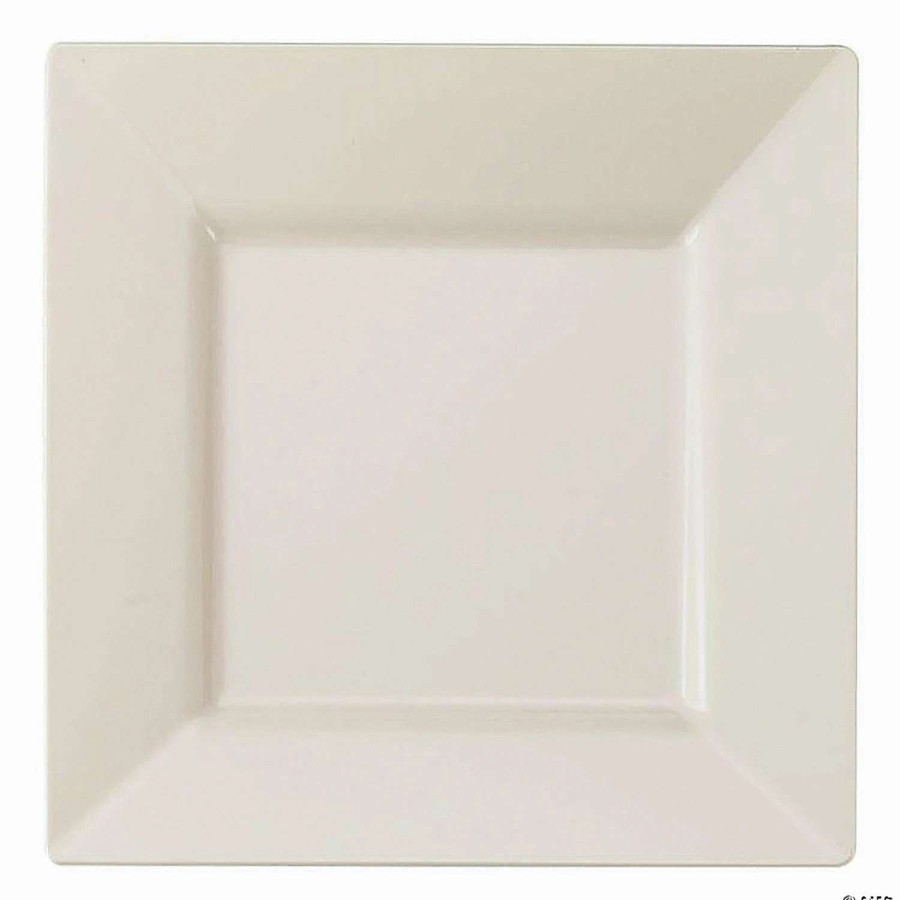 Party Plates * | Budget 9.5 Ivory Square Plastic Dinner Plates (40 Plates)