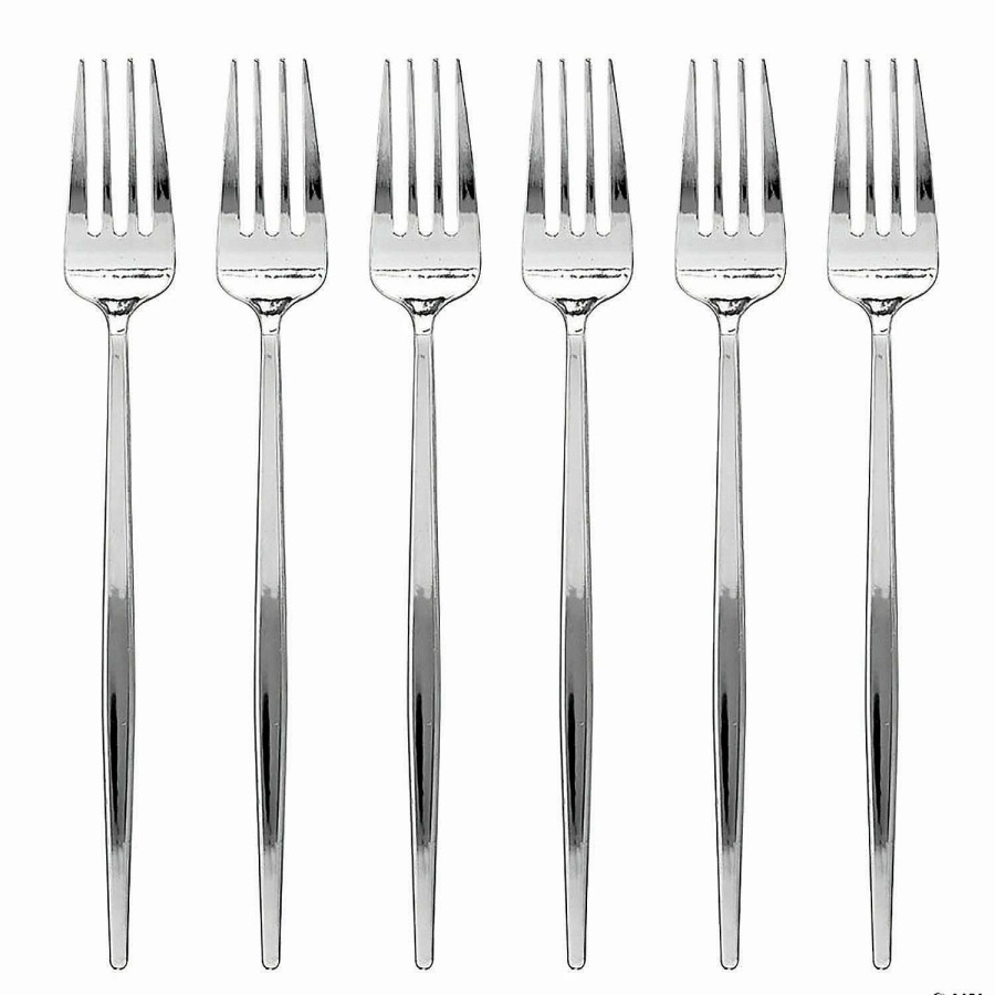 Cutlery * | Discount Shiny Silver Moderno Disposable Plastic Dinner Forks (140 Forks)