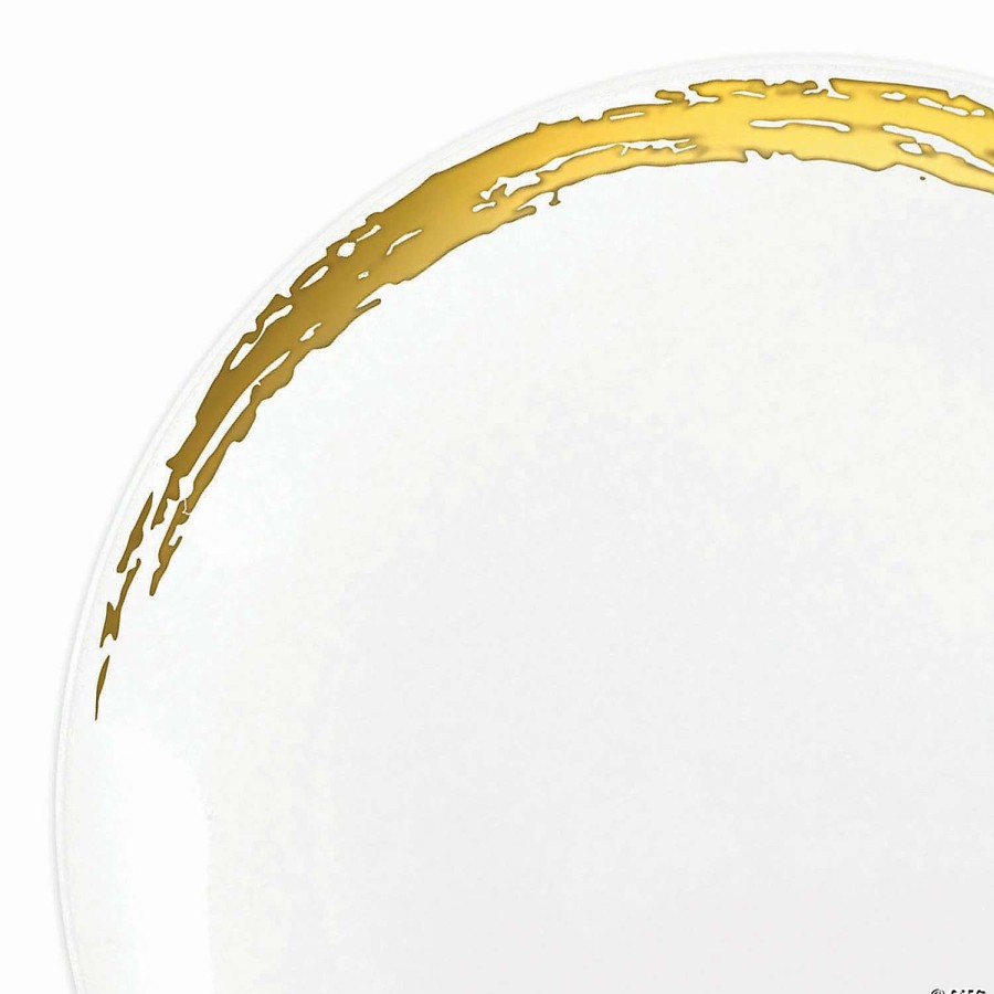 Party Plates * | Promo 7.5 White With Gold Moonlight Round Disposable Plastic Appetizer/Salad Plates (70 Plates)