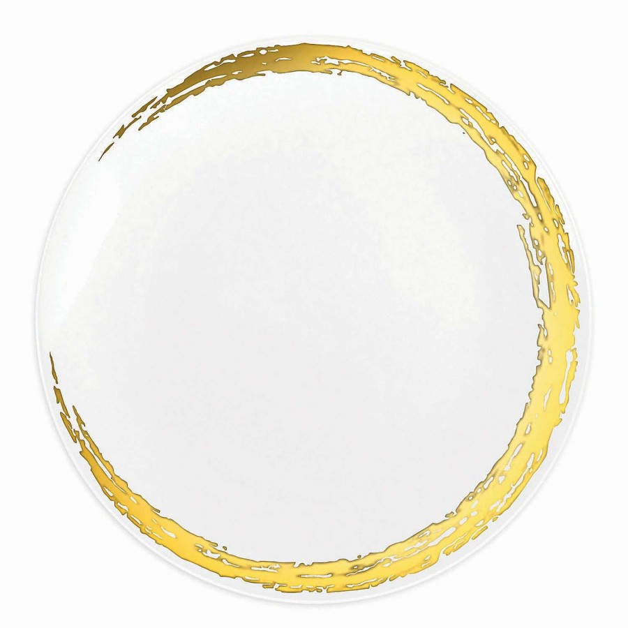 Party Plates * | Promo 7.5 White With Gold Moonlight Round Disposable Plastic Appetizer/Salad Plates (70 Plates)