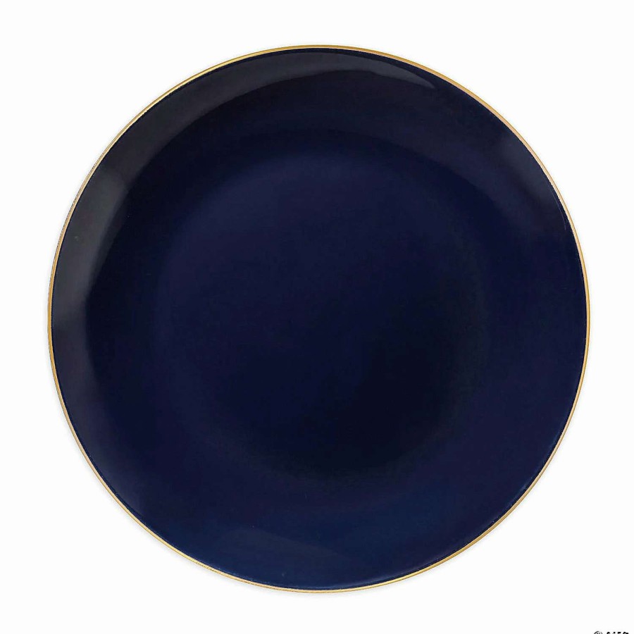 Party Plates * | Best Sale 7.5 Navy With Gold Rim Organic Round Disposable Plastic Appetizer/Salad Plates (70 Plates)