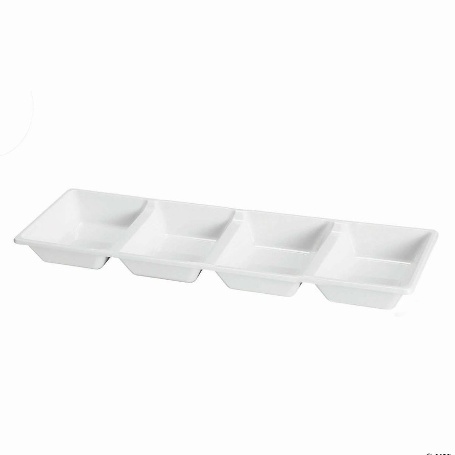 Serveware * | Outlet 16 X 5 White 4-Section Rectangular Disposable Plastic Trays (18 Trays)