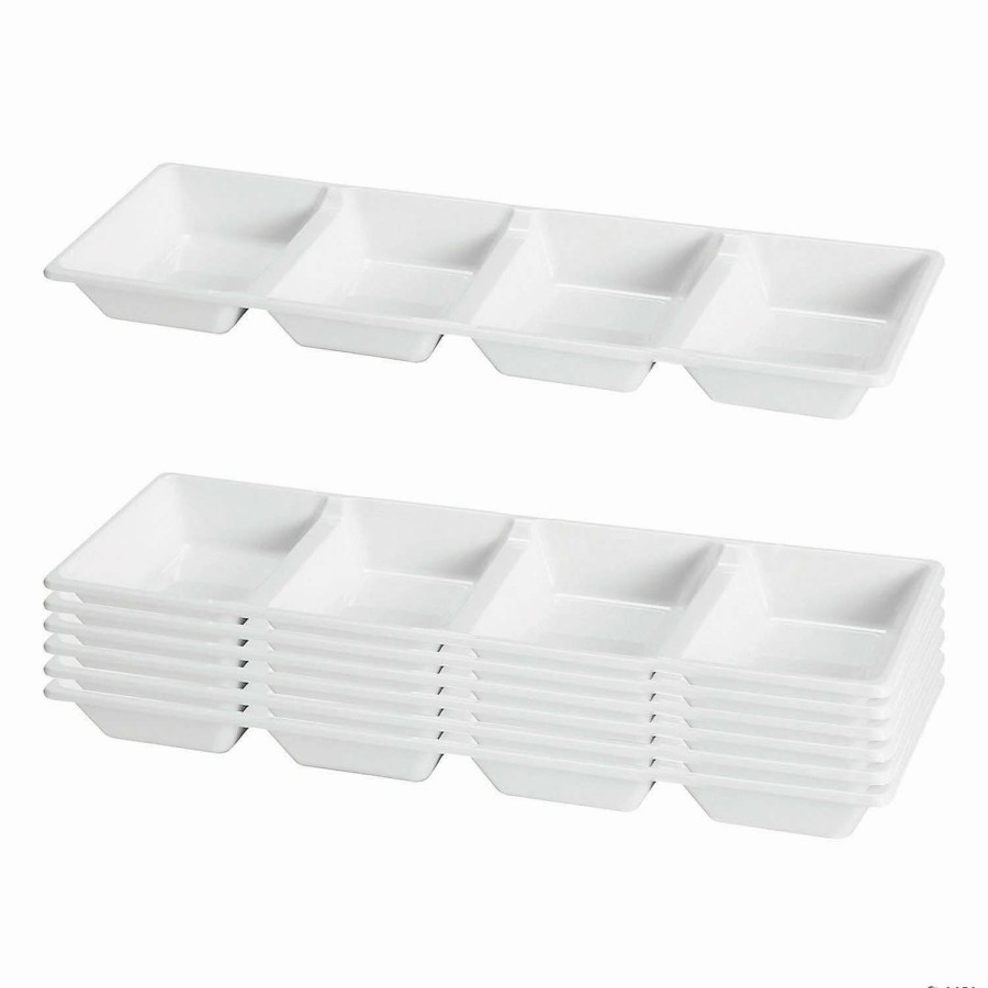 Serveware * | Outlet 16 X 5 White 4-Section Rectangular Disposable Plastic Trays (18 Trays)