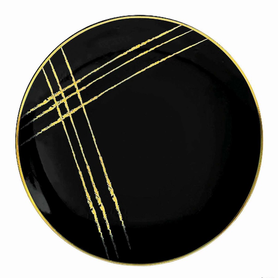 Party Plates * | Cheap 7.5 Black With Gold Brushstroke Round Disposable Plastic Appetizer/Salad Plates (70 Plates)