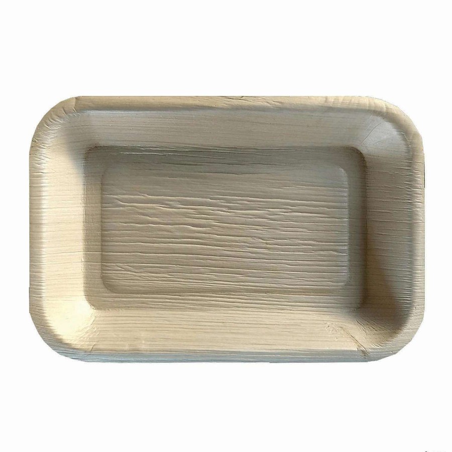 Serveware * | Outlet 9 X 6 Rectangular Natural Palm Leaf Eco-Friendly Disposable Trays (25 Trays)