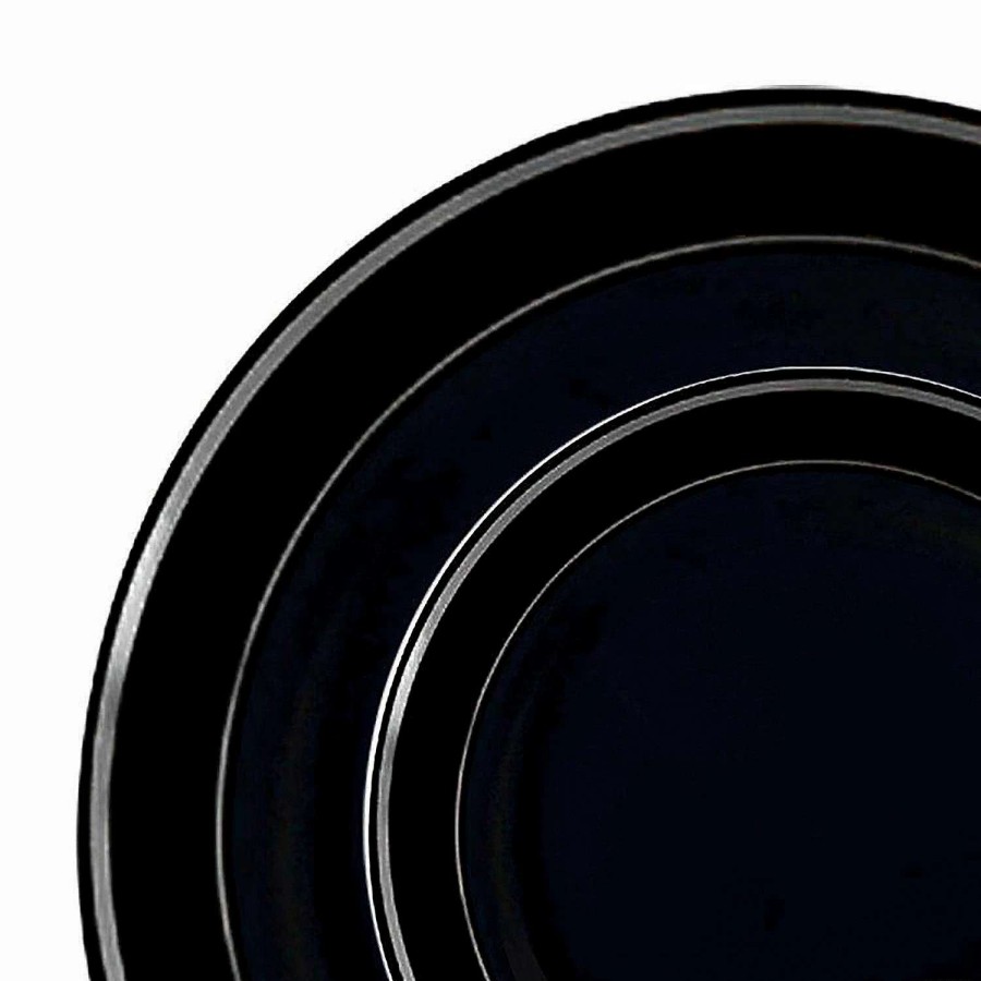 Party Plates * | New Black With Silver Edge Rim Plastic Dinnerware Value Set (120 Dinner Plates + 120 Salad Plates)