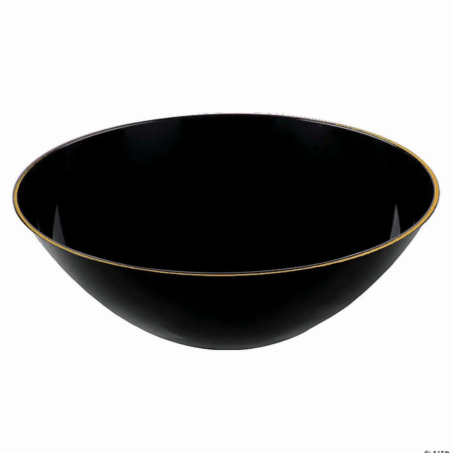 Bowls * | Discount 16 Oz. Black With Gold Rim Organic Round Disposable Plastic Soup Bowls (60 Bowls)