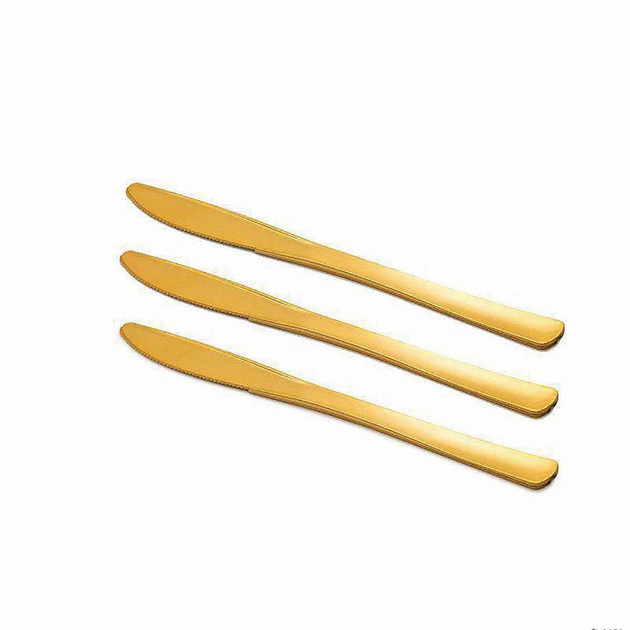 Cutlery * | Cheap Shiny Metallic Gold Plastic Knives (168 Knives)