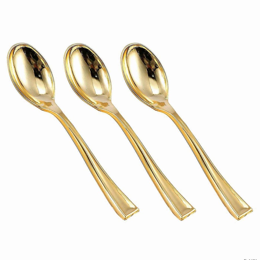 Cutlery * | Buy Shiny Metallic Gold Mini Plastic Disposable Tasting Spoons (240 Spoons)