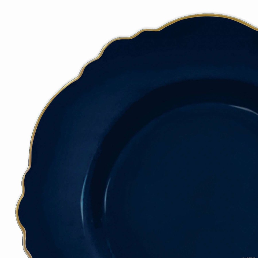 Party Plates * | Best Deal 7.5 Navy With Gold Rim Round Blossom Disposable Plastic Appetizer/Salad Plates (120 Plates)