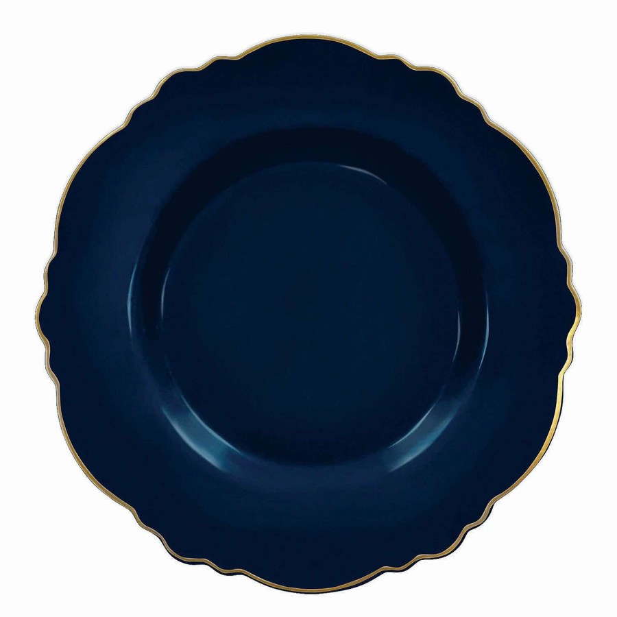 Party Plates * | Best Deal 7.5 Navy With Gold Rim Round Blossom Disposable Plastic Appetizer/Salad Plates (120 Plates)