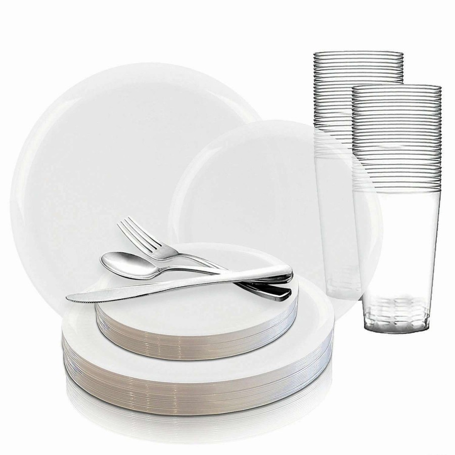 Table Covers * | Promo Clear Flat Round Disposable Plastic Dinnerware Value Set (120 Settings)