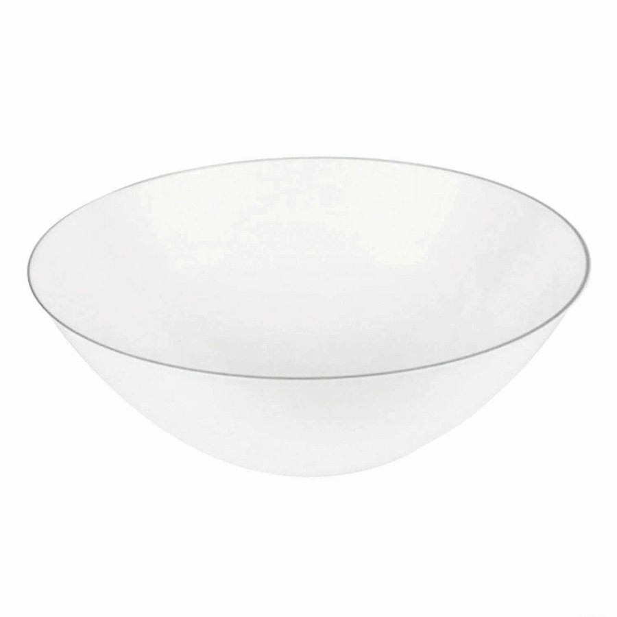 Bowls * | Discount 32 Oz. White With Silver Rim Organic Round Disposable Plastic Bowls (25 Bowls)