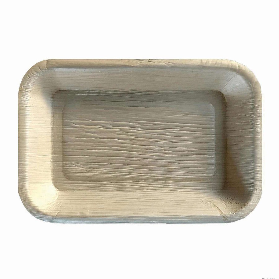 Serveware * | Coupon 6 X 4 Rectangular Natural Palm Leaf Eco-Friendly Disposable Trays (25 Trays)