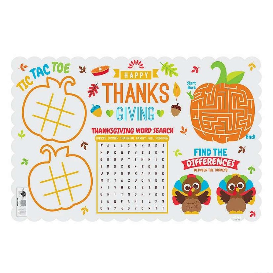 Table Covers * | Brand New Thanksgiving Activity Placemats 12 Pc.