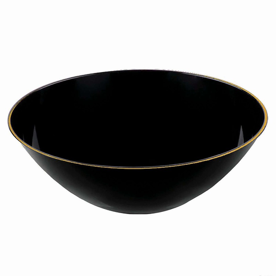 Bowls * | Discount 32 Oz. Black With Gold Rim Organic Round Disposable Plastic Bowls (25 Bowls)