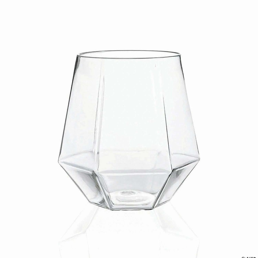 Drinkware * | Hot Sale 12 Oz. Clear Hexagonal Stemless Plastic Wine Goblets (32 Glasses)