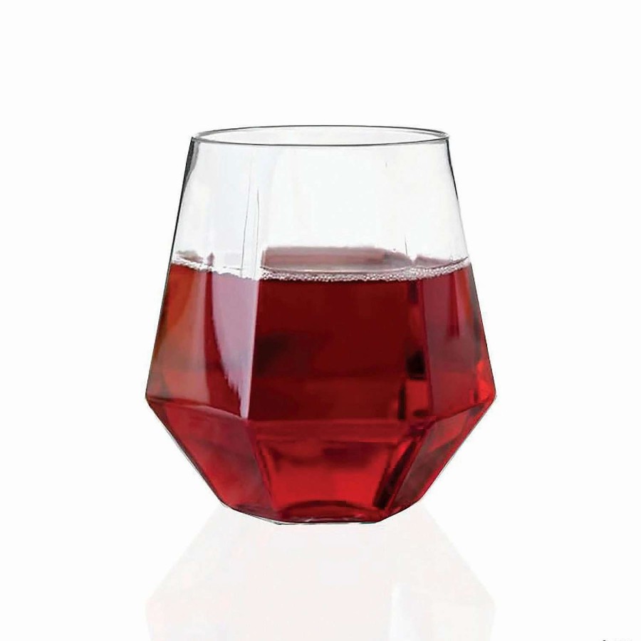 Drinkware * | Hot Sale 12 Oz. Clear Hexagonal Stemless Plastic Wine Goblets (32 Glasses)