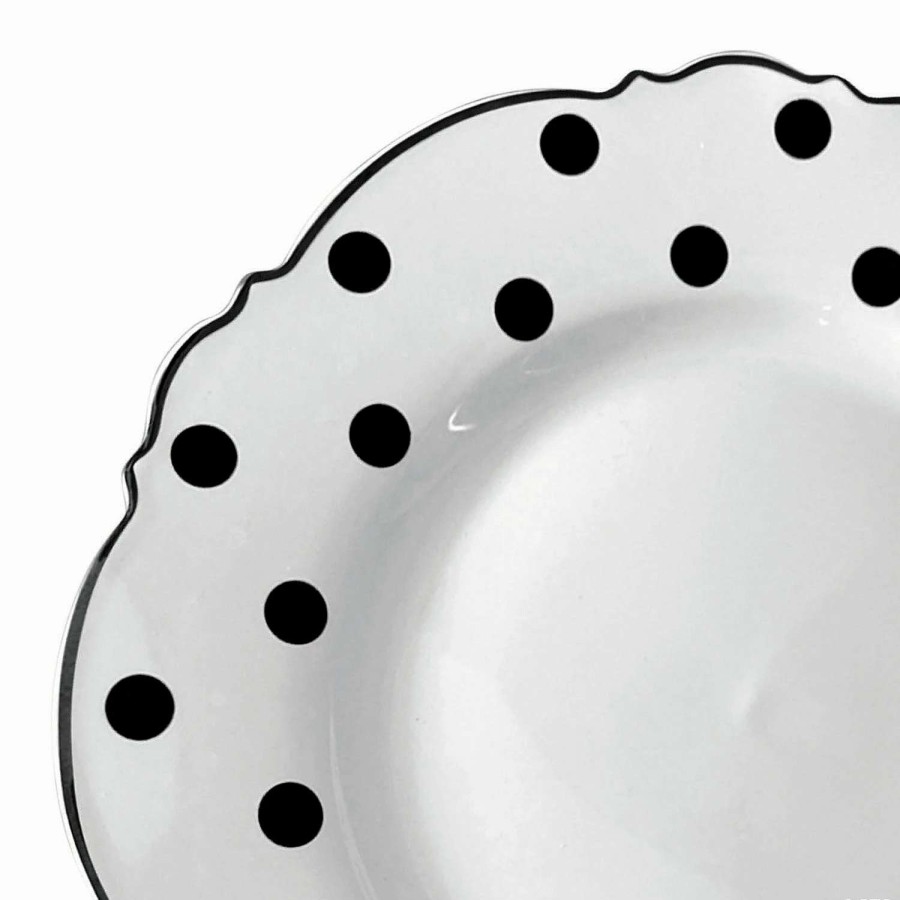 Party Plates * | Top 10 10.25 White With Black Dots Round Blossom Disposable Plastic Dinner Plates (50 Plates)