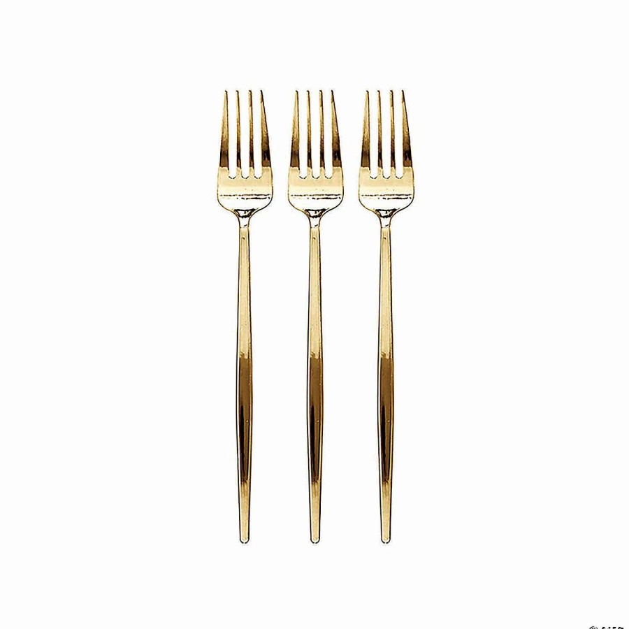 Cutlery * | Cheap Shiny Gold Moderno Disposable Plastic Dessert Forks (120 Forks)