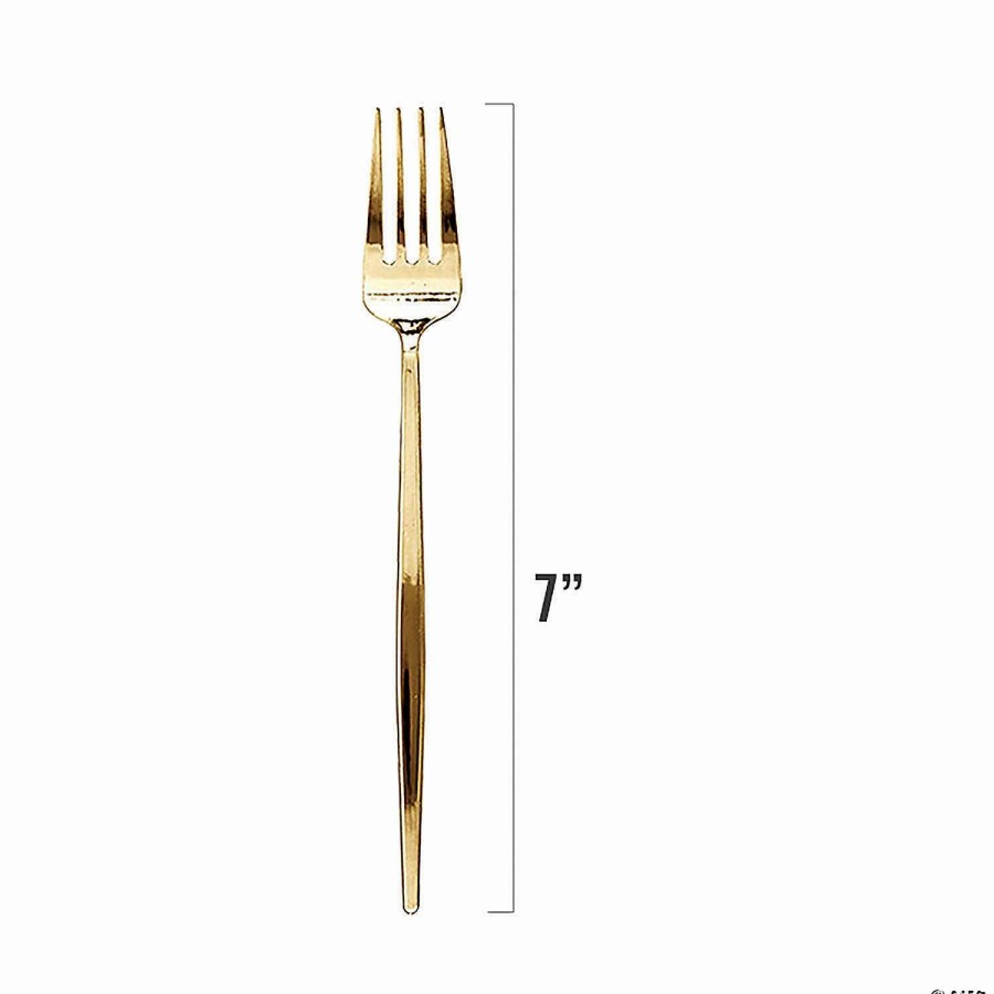 Cutlery * | Cheap Shiny Gold Moderno Disposable Plastic Dessert Forks (120 Forks)