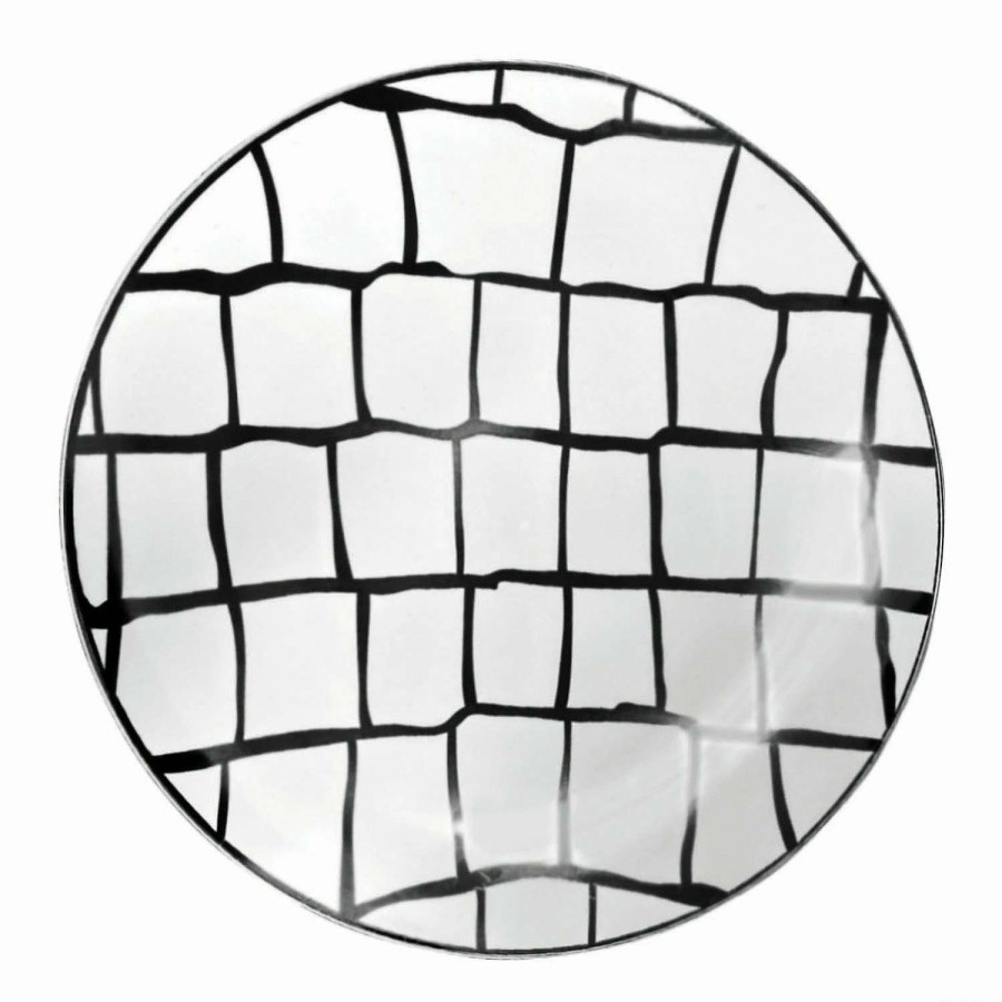 Party Plates * | Wholesale 10.25 White With Black Scales Pattern Round Disposable Plastic Dinner Plates (120 Plates)