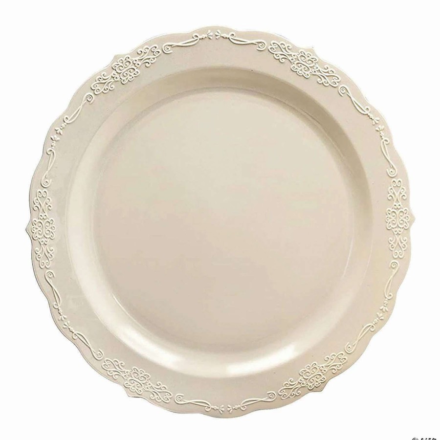 Party Plates * | Hot Sale Premium 7.5 Ivory Vintage Round Disposable Plastic Appetizer/Salad Plates (120 Plates)