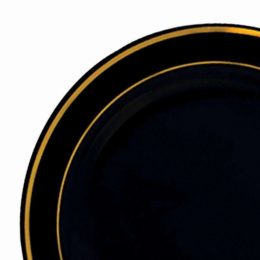 Party Plates * | New 7.5 Black With Gold Edge Rim Plastic Appetizer/Salad Plates (100 Plates)