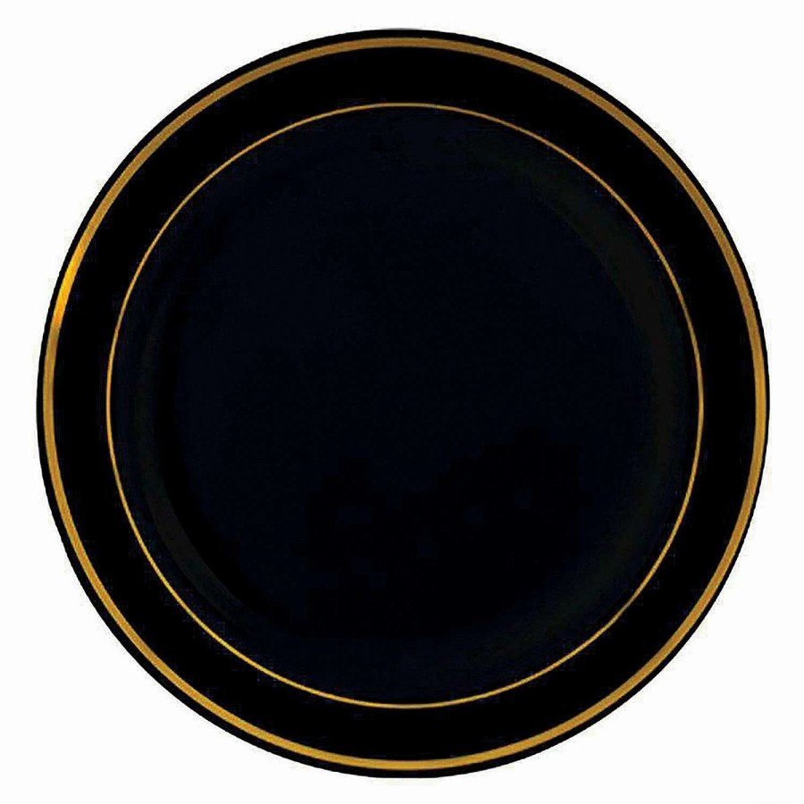 Party Plates * | New 7.5 Black With Gold Edge Rim Plastic Appetizer/Salad Plates (100 Plates)