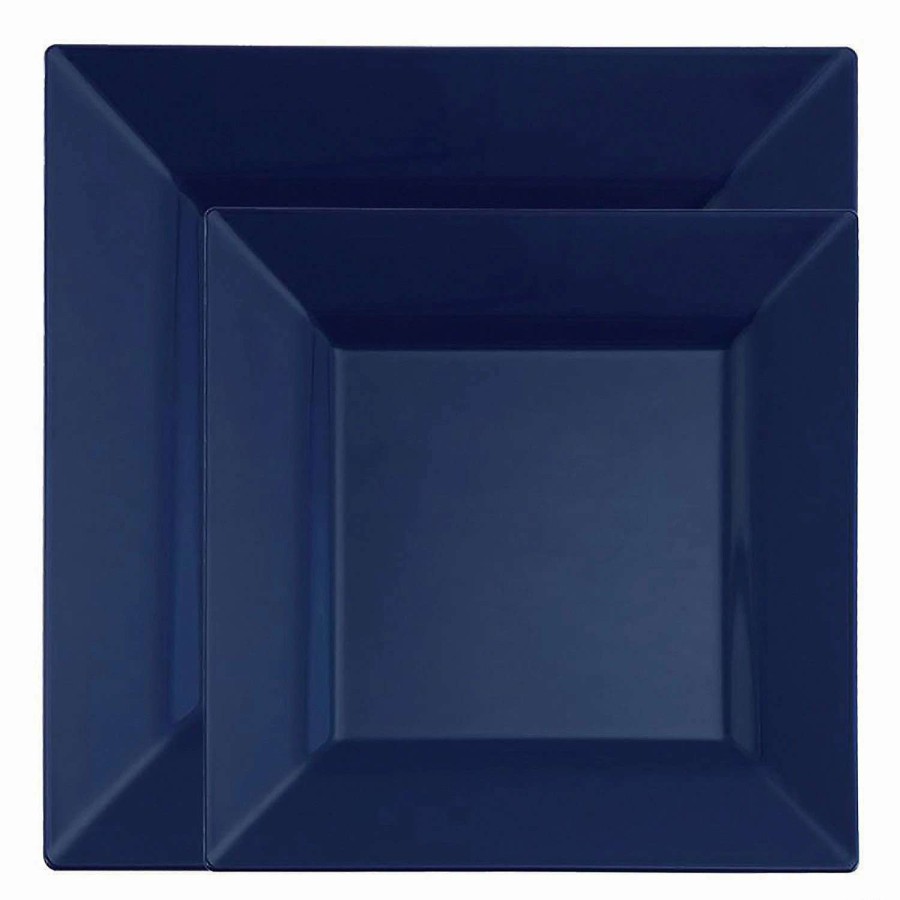 Party Plates * | Budget Midnight Blue Square Plastic Dinnerware Value Set (120 Dinner Plates + 120 Salad Plates)