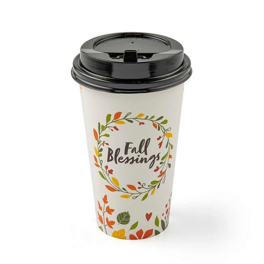 Drinkware * | Best Reviews Of Fall Blessings Autumn Wreath Paper Coffee Cups With Lids 12 Pc.