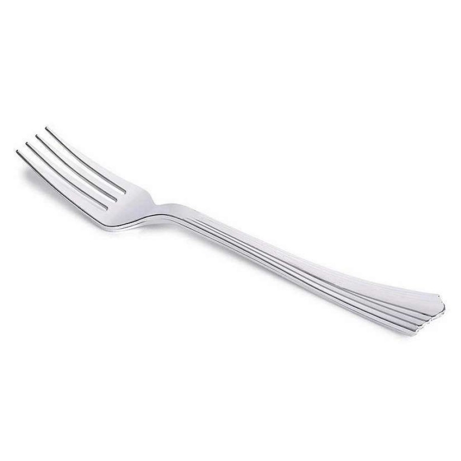 Cutlery * | Cheapest Shiny Metallic Groove Silver Plastic Forks (336 Forks)