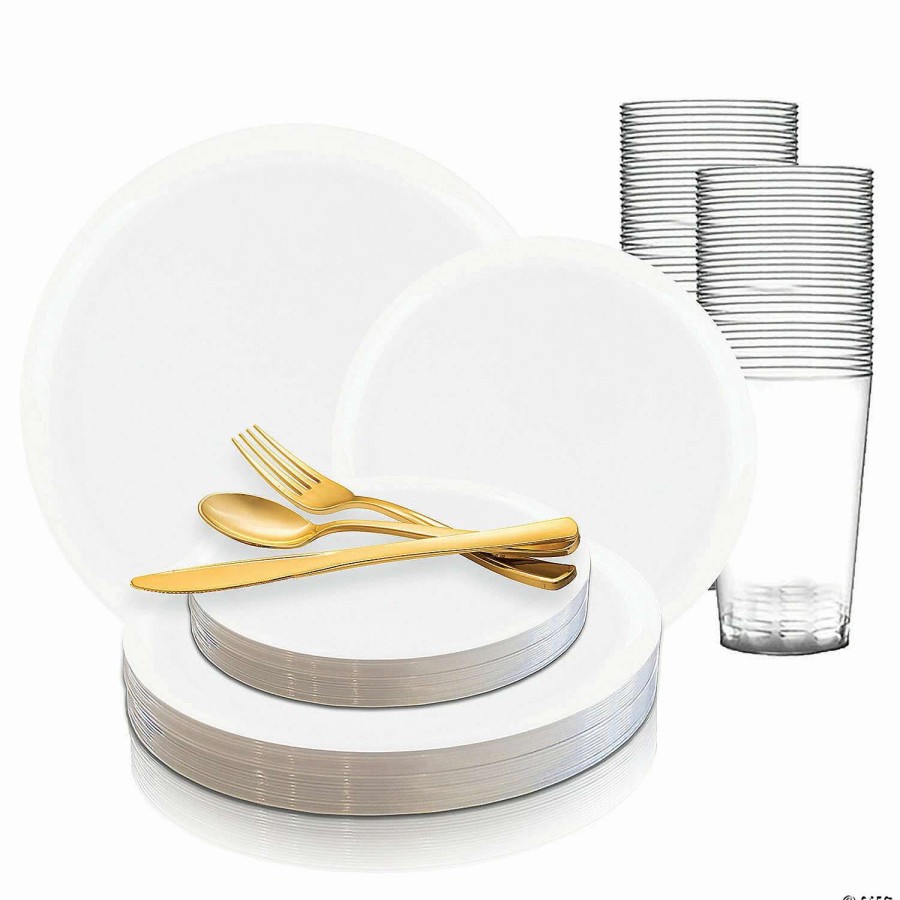 Table Covers * | Promo White Flat Round Disposable Plastic Dinnerware Value Set (20 Settings)