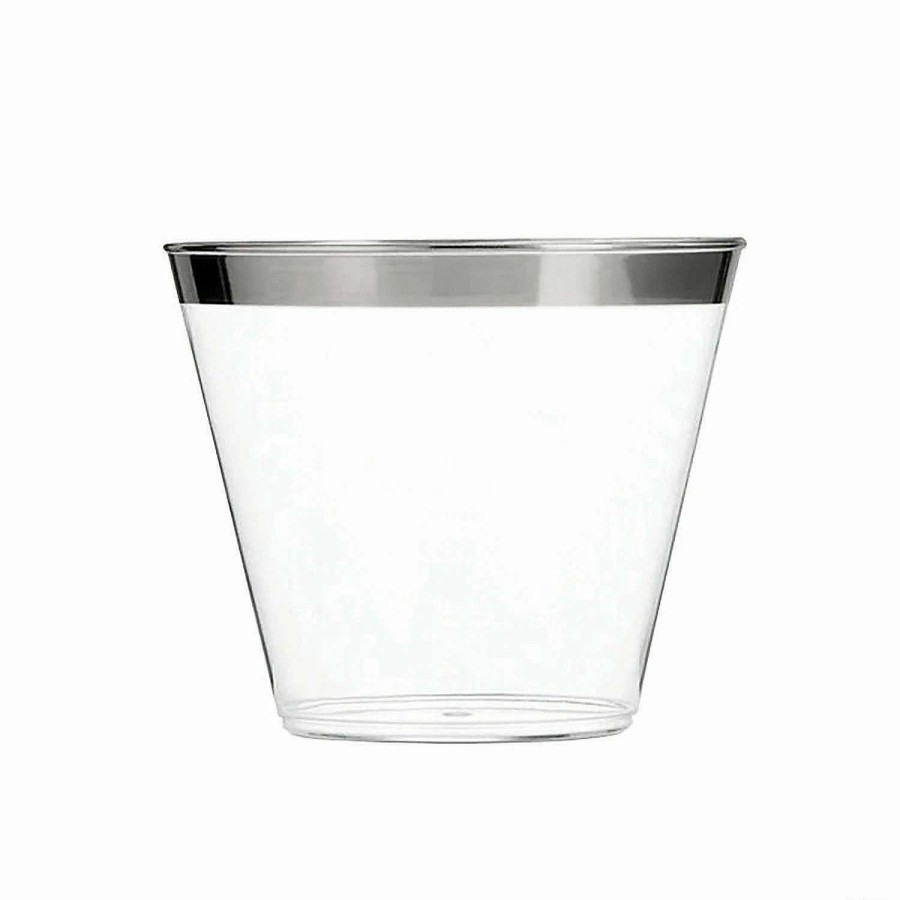 Drinkware * | Buy 9 Oz. Clear With Metallic Silver Rim Round Disposable Plastic Cups (240 Cups)